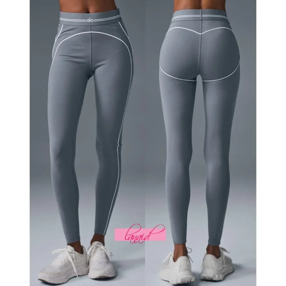 Alo Airbrush High-Waist Heart Throb Legging Steel Grey White Hi-Rise Waisted XS